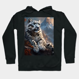 Snow leopard on  a mountain Hoodie